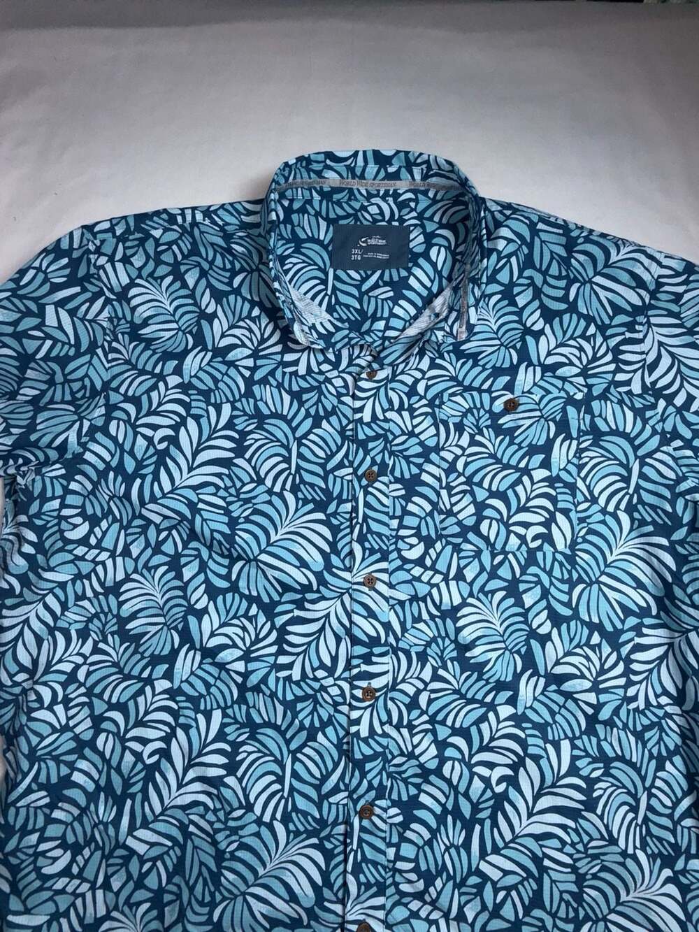 World Wide Sportsman Shirt Size 3XL Blue Leaf Print Short Sleeve